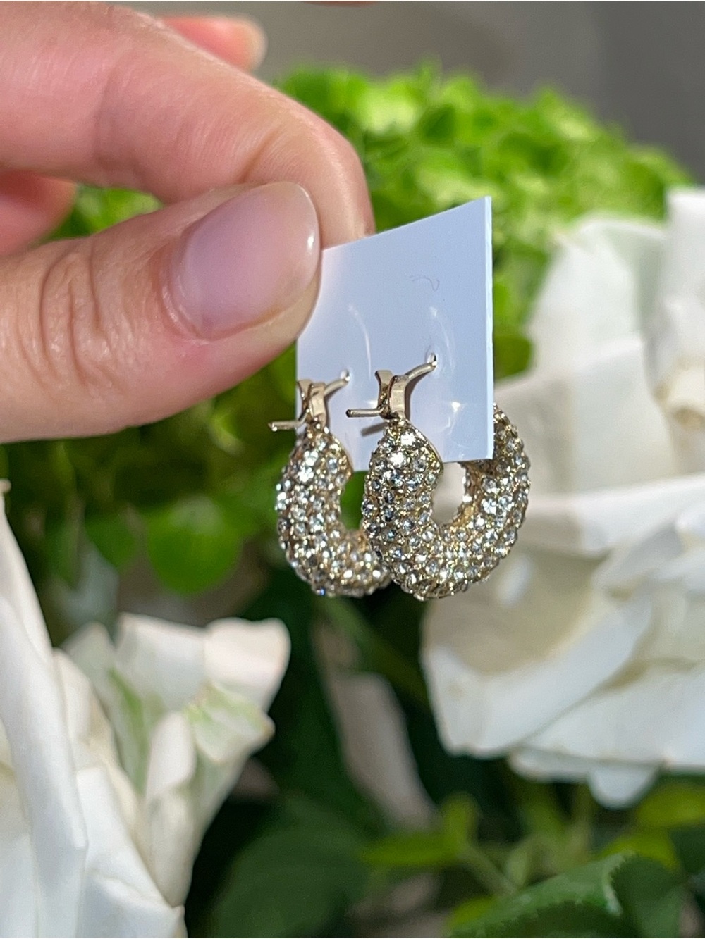 Pave Crystal Hoop Earrings in Gold